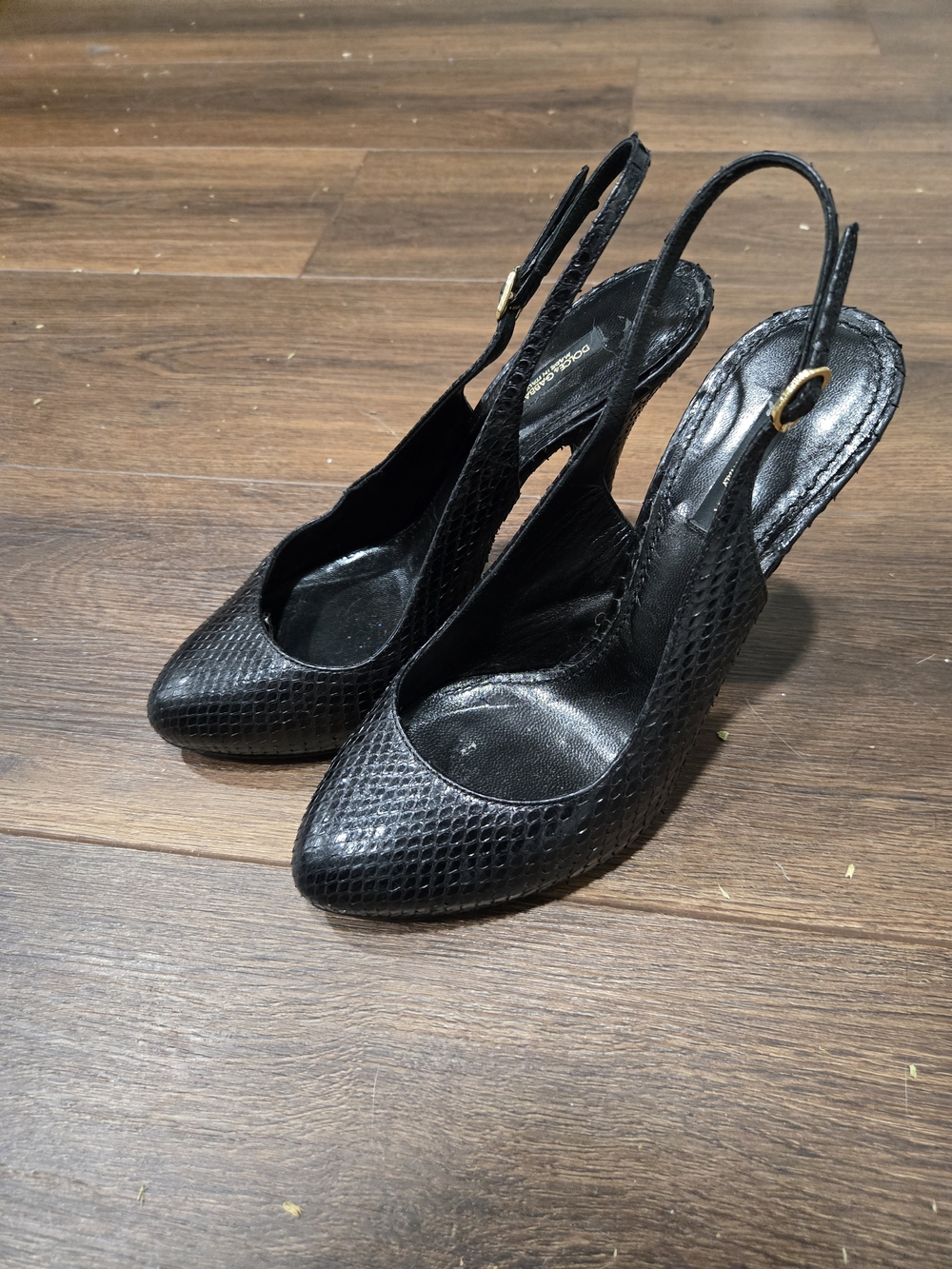 Dolce & Gabbana Black Snakeskin Slingback Heels